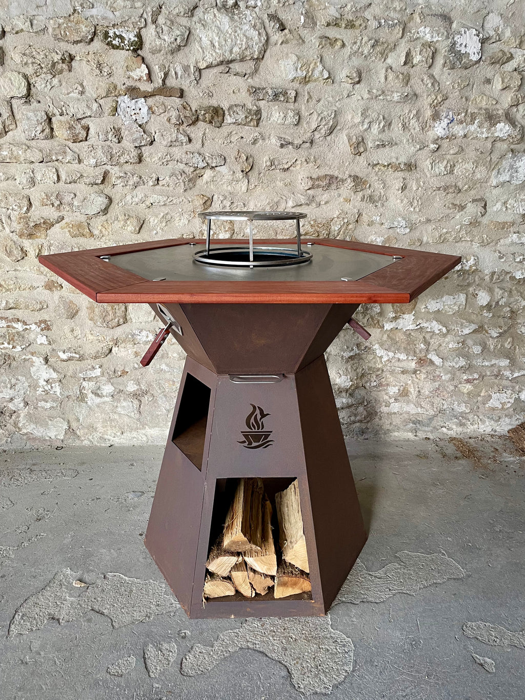 Brasero 80 cm avec entourage bois Exotique