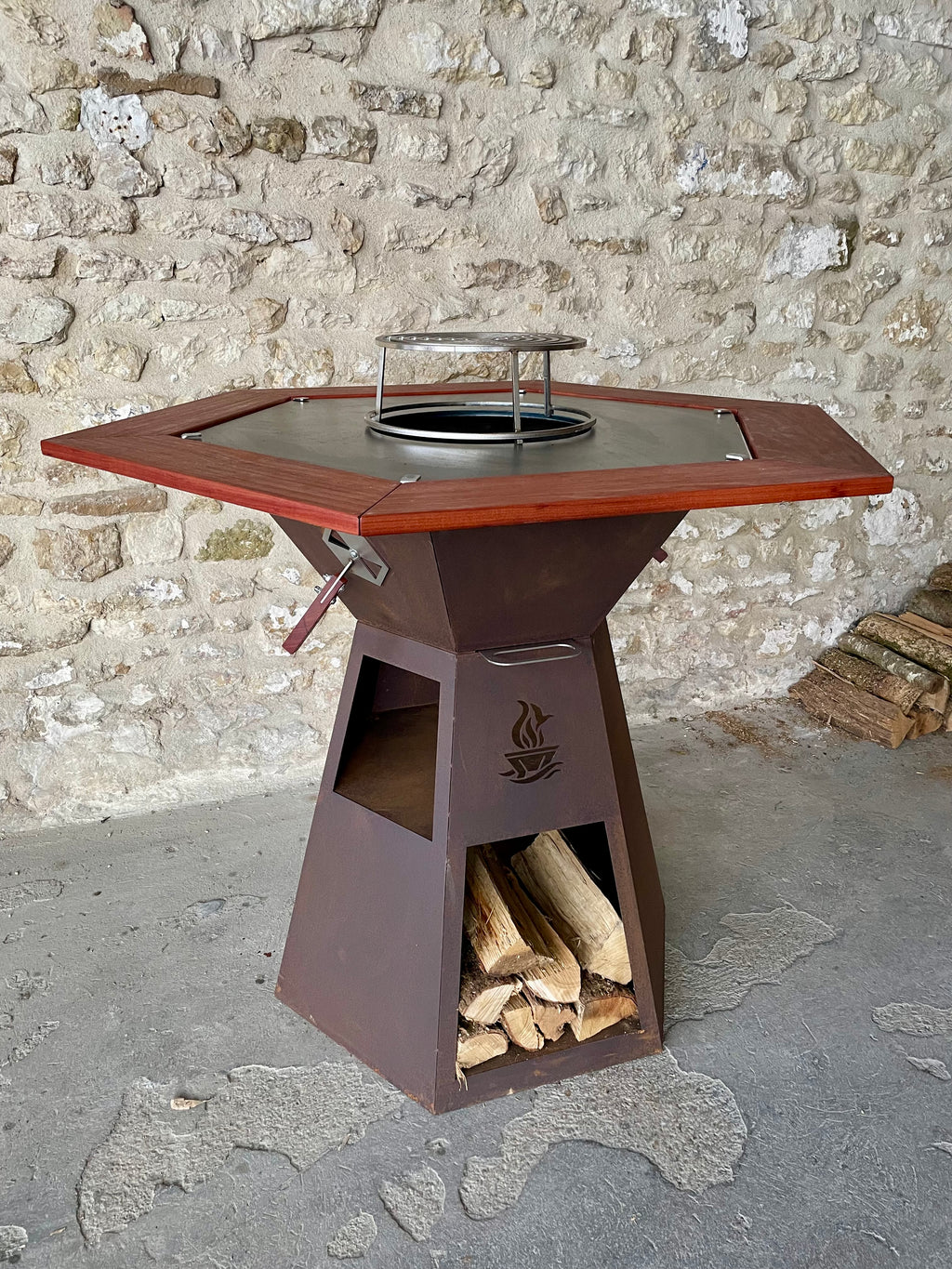Brasero 80 cm avec entourage bois Exotique