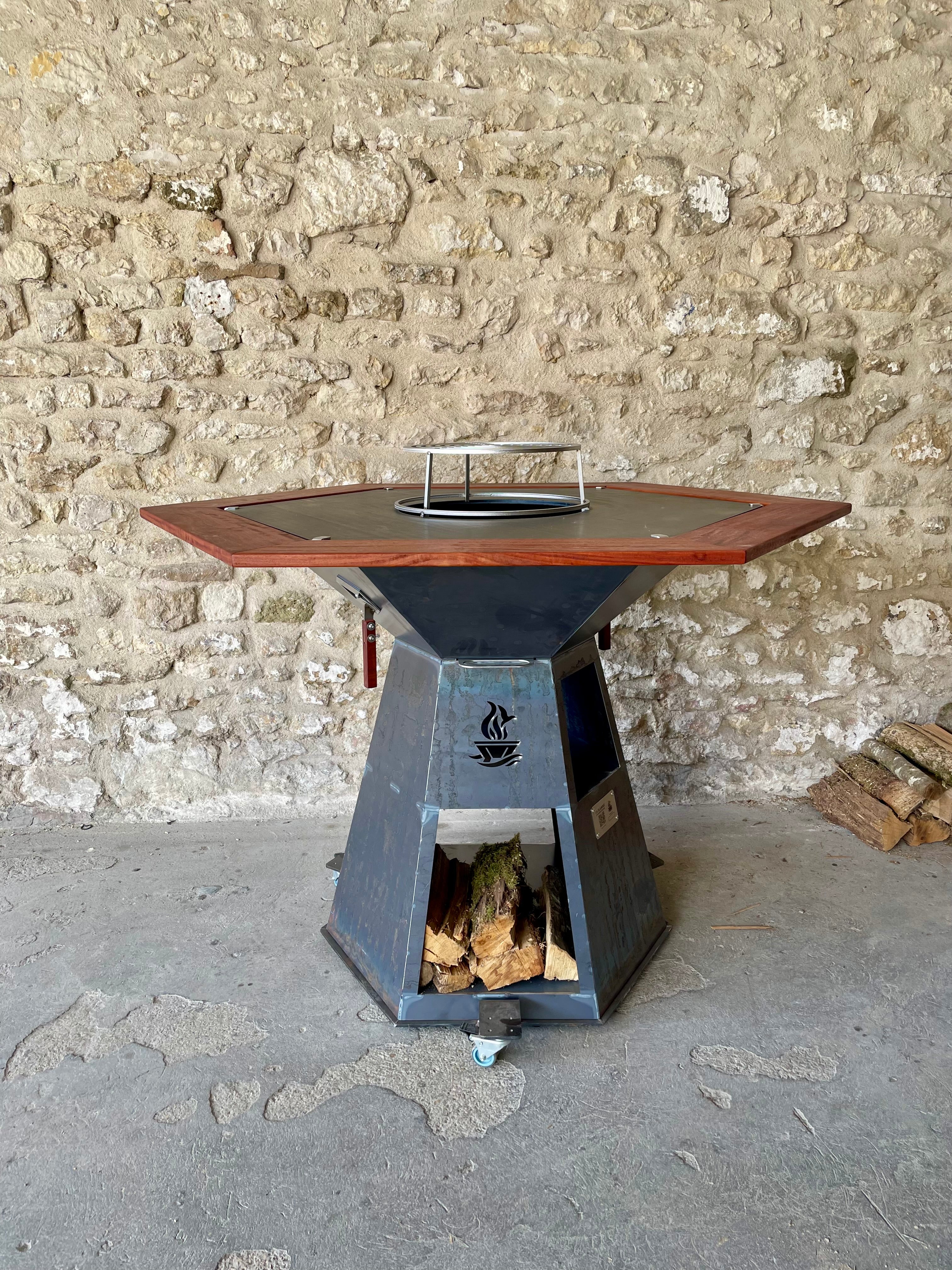 Brasero 100 cm avec entourage bois Exotique
