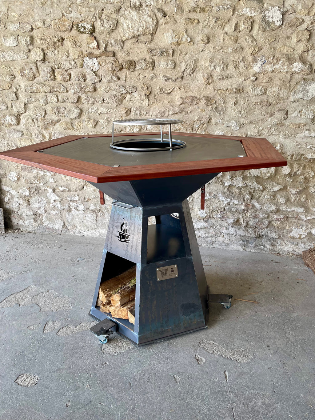 Brasero 100 cm avec entourage bois Exotique