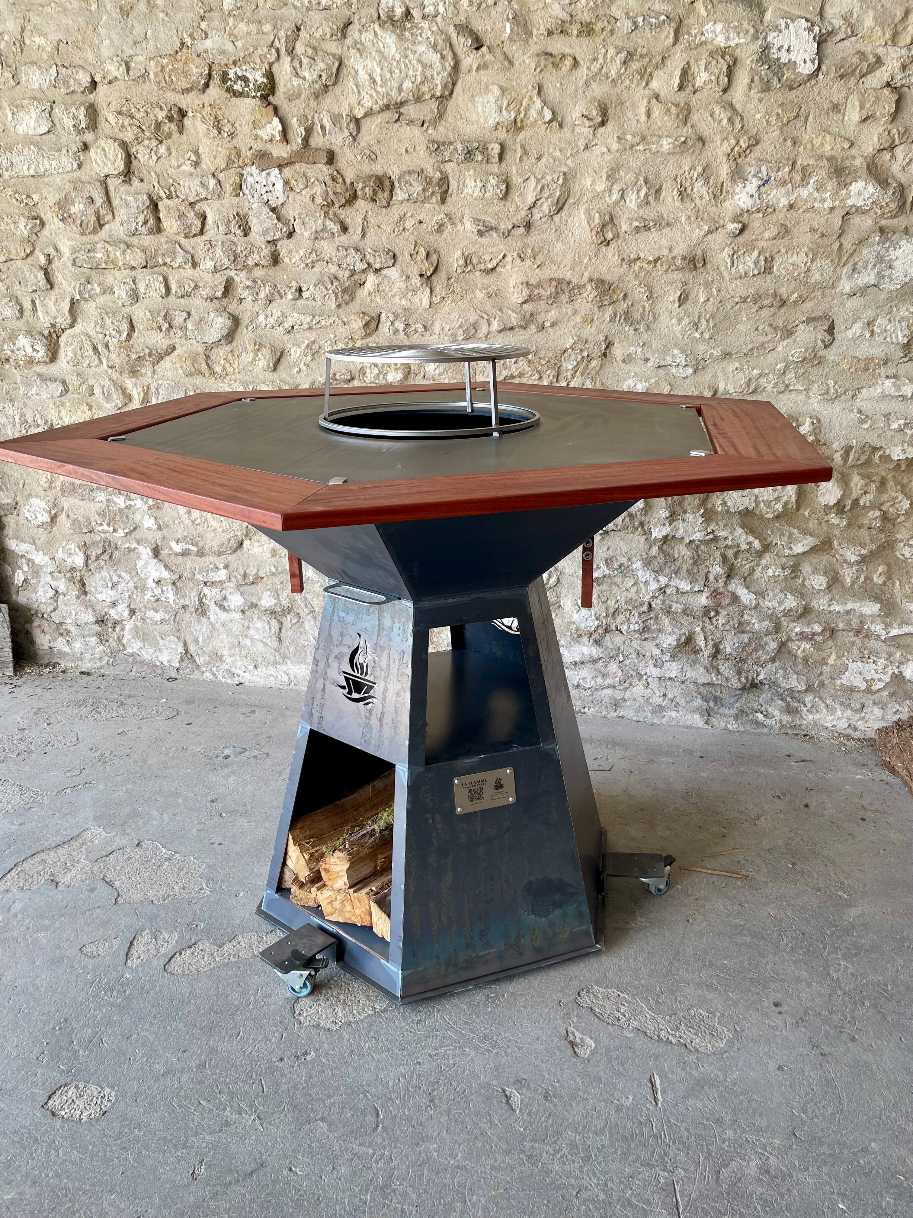 Brasero 100 cm avec entourage bois Exotique